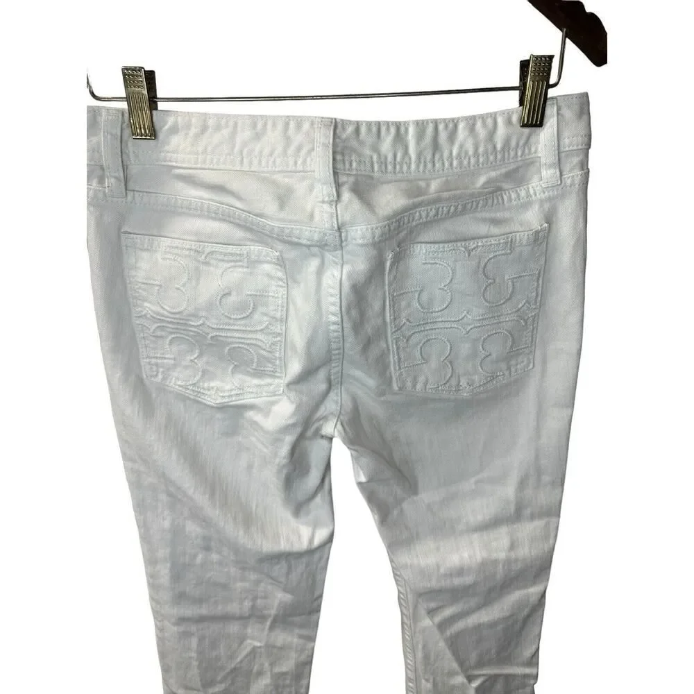 Tory Burch white classic Tory boot Jeans White pockets logo sz 28